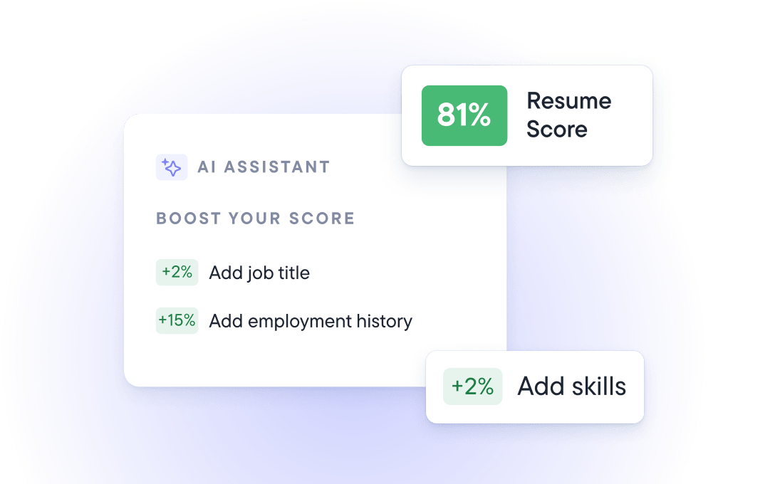 Cv checker toont score en AI-gestuurde suggesties om de functietitel, vaardigheden en werkervaring te verbeteren