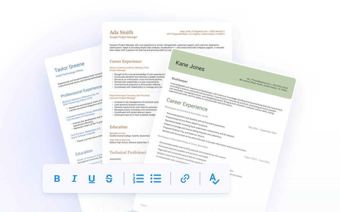 Voorbeelden van ATS-vriendelijke cv templates met opmaakopties voor het bewerken van cv-inhoud